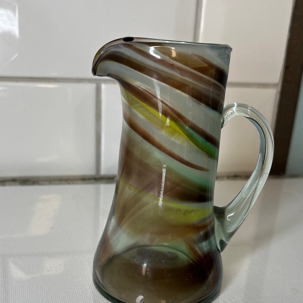 Handcrafted Glass Pitcher with Swirl Design